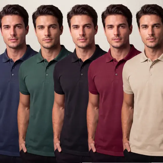 Kit 5 Camisa Gola Polo Piquet Masculina Tecido Premium Conforto e Estilo