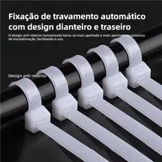 Kit 100/200/300 Abraçadeira de Nylon Enforca Gato Braçadeira Cintas Plásticas 10cm - 15cm - 20cm - 30cm - Preta | Branca