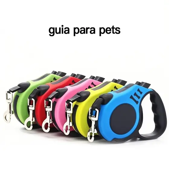 Coleira Guia Retrátil 3/5 Metros Pets Cachorro Cães Gatos Resistente Com Trava Até 11.33kg