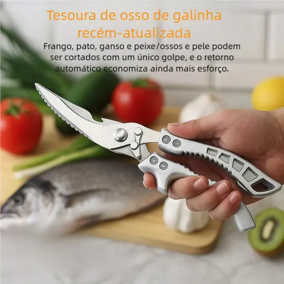 Tesoura Multifuncional de Cozinha Para Corte de Alimentos Legumes Peixes e Frangos