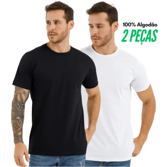 KIT 2 Camiseta Masculina Básica Lisa 100% Algodão
