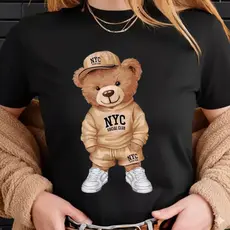 Camiseta Estampada Urso NYC modinha T-Shirt 100% Algodão Feminino Unissex