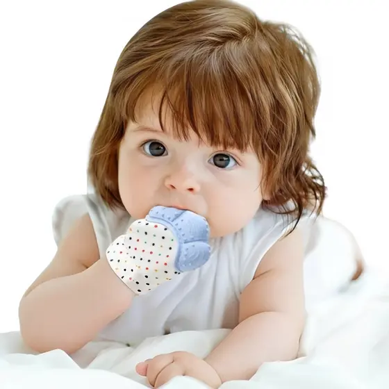 Kit 2 Luva Mordedora Para Bebe Mordedor Coceira Gengiva Denticao Silicone Facil Limpar Cor Azul Rosa
