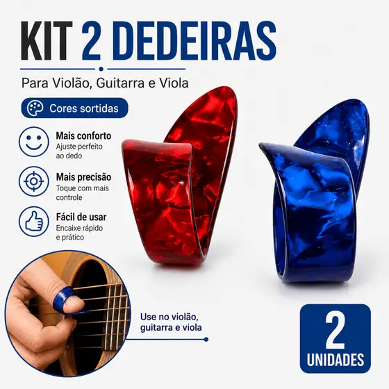 Kit 2 Dedeiras Palheta Para Violão Guitarra Viola Dedilhado Conforto Cores Sortidas
