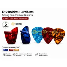 Kit 2 Dedeiras + 3 Palhetas Spring para Violão e Guitarra 0.44 0.71 e 0.96mm Profissional