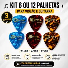 Kit 6 ou 12 Palhetas Spring Para Violão Guitarra 0,46 0,71 e 0,96mm Mescladas