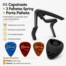 Kit Capotraste Violão Guitarra Haste Longa + 3 Palhetas Spring + Porta Palheta Acessórios Musical