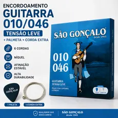 Encordoamento Guitarra São Gonçalo 010/046 Tensão Leve Níquel + Palheta + Corda Extra