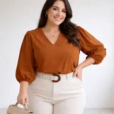 Blusa Feminina Manga 3/4 Crepe Duna Social Elegante Trabalho Plus Size GG G1 G2 G3 Moda Evangélica