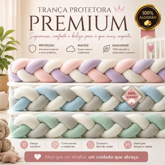 Lançamento Trança Avulsa Lepetit Berço Americano, Mini Berço, Mini Cama Algodão Menina Menino