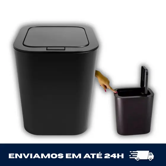 Lixeira 15L Tampa Click Preta – Sistema de Pressão, Sem Refil, Prática e Sofisticada