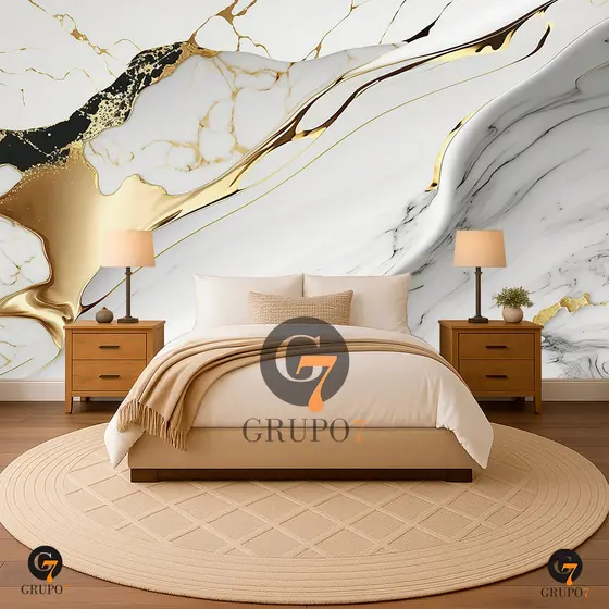 Papel de Parede Para Quarto Mármore Branco Dourado Chique Sala Cozinha Lavabo Escritório 3D