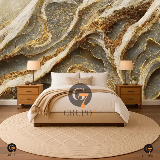 Papel de Parede Para Sala Mármore Cinza Amarelo Dourado Luxuoso Adesivo Lavavel Autocolante 3D