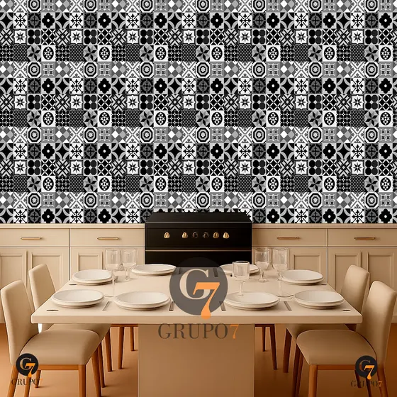 Papel de Parede Para Cozinha Azulejo Português Preto Branco Adesivo Autocolante Lavavel Lavabo