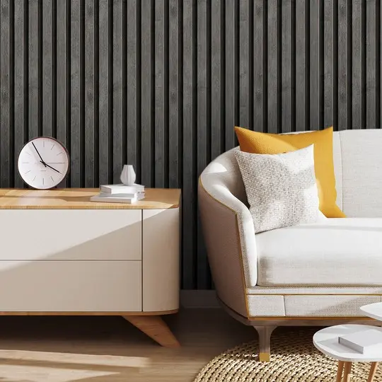 Papel de Parede Para Sala Madeira Ripado Escura Adesivo Autocolante Lavavel Quarto Cozinha 3D