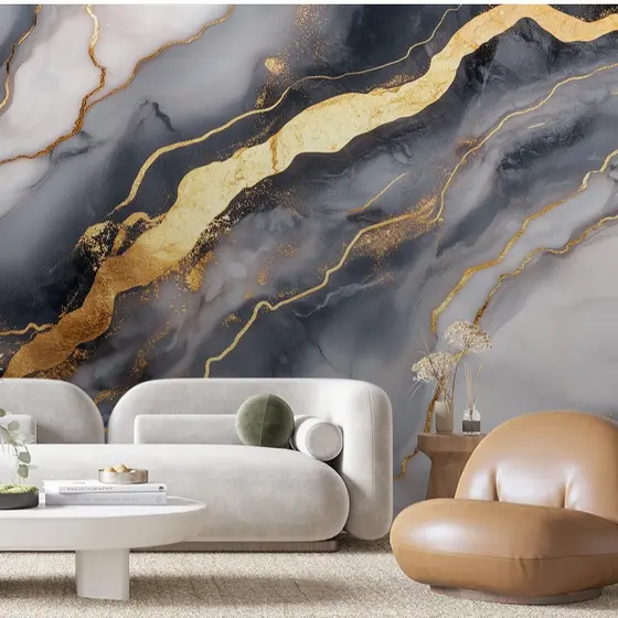 Papel De Parede Para Quarto Marmore Branco Verde Dourado Adesivo Lavavel Lavabo Sala Escritorio 3D