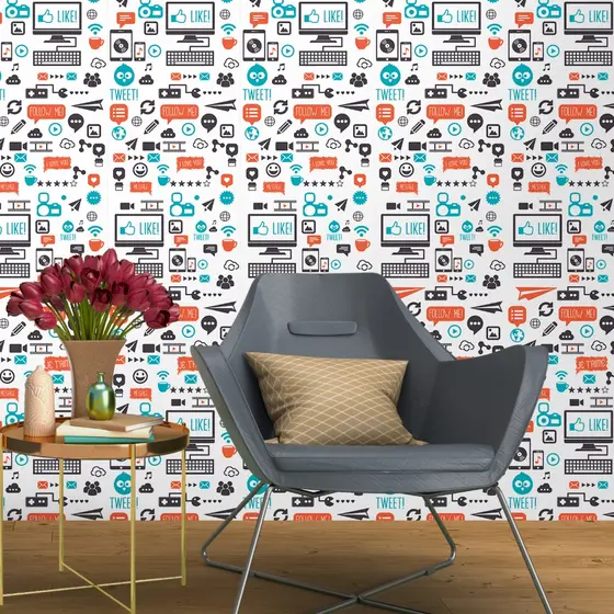 Papel De Parede Para Quarto Casual Computer Rede Social Colorido Adesivo Lavavel Sala Lavabo 3D