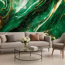 Papel De Parede Para Sala Papel de Parede Marmorizado Verde Escuro Dourado Adesivo Lavável 3D