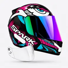 Capacete Ebf Spark Dragon Preto Rosa Mais Viseira Camaleão