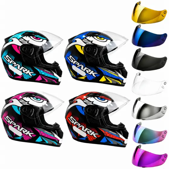 Capacete Masculino Feminino Ebf Dragon + Viseira Espelhada