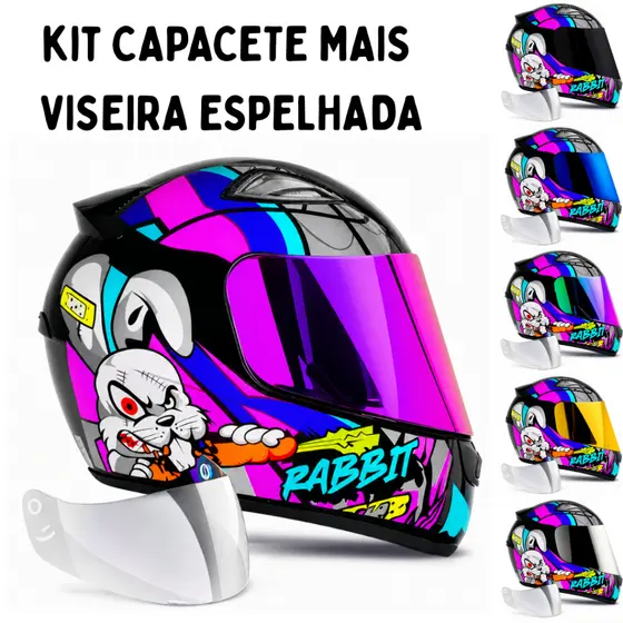 Capacete Ebf Rabbit Rosa C/Narigueira + Viseira Espelhada