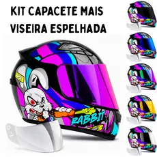 Capacete Ebf Rabbit Rosa C/Narigueira + Viseira Espelhada