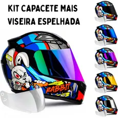 Capacete Ebf Rabbit Azul C/Narigueira + Viseira Espelhada Colorida