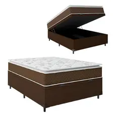 Cama Box Baú Casal Colchão Molas Ensacadas Pillow Top Martino 138x188x66cm Marrom/Branco Umaflex - S