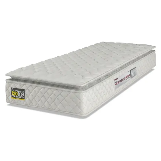 Colchão Solteiro Espuma D33 Pillow Top New Millenium 88x188x19cm Branco Hellen - Suporta Até 120 Kg Por Pessoa