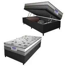 Cama Box Baú Solteiro Colchão Espuma D33 Fort 88x188x62cm Cinza / Branco Gazin  - Suporta até 150kg por Pessoa