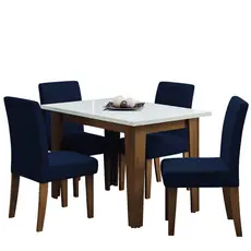 Conjunto de Mesa Sala de Jantar Miami com 4 Cadeiras Trieste Suede 1,20m Cedro / Off White