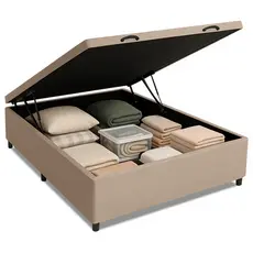 Base Cama Box Baú Casal 138x188x41cm Bege Suede Veludo Prince