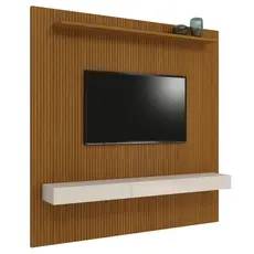 Painel  Para Tv Até 75 Polegadas Ripado Impressão 3D Egeo Com Nicho 2,25m Cedro Off White EDN