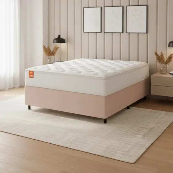 Cama Box Colchão Casal Molas Ensacadas Real 138x188x65cm Branco / Bege Inducol - Suporta até 130kg por Pessoa