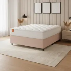 Cama Box Colchão Casal Molas Ensacadas Real 138x188x65cm Branco / Bege Inducol - Suporta até 130kg por Pessoa