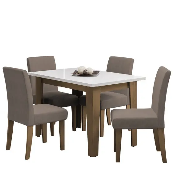 Conjunto de Mesa Sala de Jantar Miami com 4 Cadeiras Trieste Suede 1,20m Cedro / Off White / Mascavo