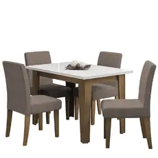 Conjunto de Mesa Sala de Jantar Miami com 4 Cadeiras Trieste Suede 1,20m Cedro / Off White / Mascavo