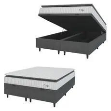 Cama Box Colchão Baú Casal King Molas Ensacadas City Pillow Top 193x203x64cm Cinza / Branco Hellen