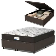 Cama Box Baú Colchão Casal Queen Probel Molas Ensacadas Granville Pillow 158x198x69cm Marrom/Branco