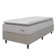Cama Box Colchão Solteiro Molas Ensacadas City Pillow Top 88x188x61cm Branco / Bege Hellen