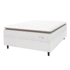 Cama Box Colchão Casal Molas Ensacadas City Pillow Top 138x188x61cm Branco / Bege Hellen