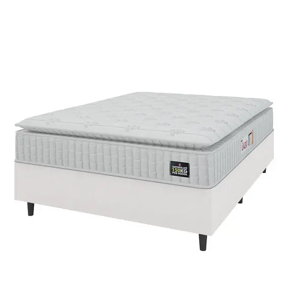 Cama Box Colchão Casal Espuma D45 Lazio Pillow Top 138x188x67cm Branco Hellen - Suporta até 120kg por Pessoa