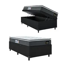 Cama Box Baú Solteiro Colchão Espuma D33 Pillow Top Millenium 88x188x60cm Cinza/Preto Hellen