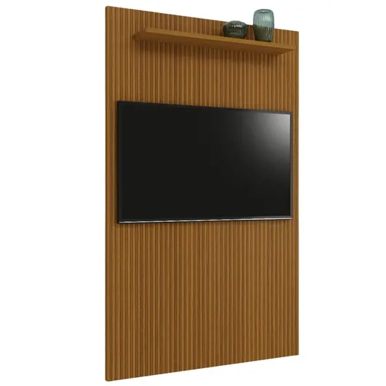 Painel Para Tv Até 55 Polegadas Ripado Impressão 3D Egeo Com Prateleira 1,35m Cedro EDN
