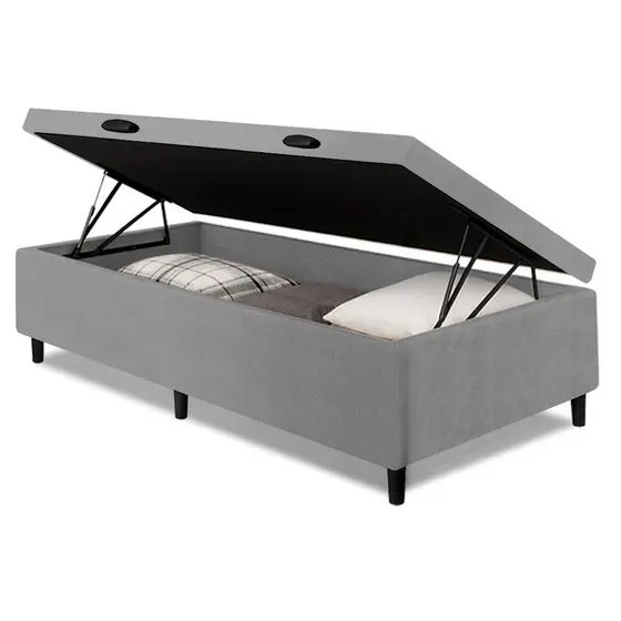 Cama Box com Baú Solteiro 0,88m com 41cm de Altura Prince Cinza