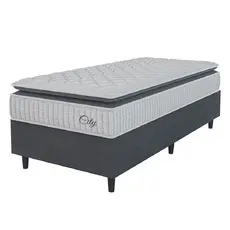 Cama Box Colchão Solteiro Molas Ensacadas City Pillow Top 88x188x61cm Branco / Cinza Hellen