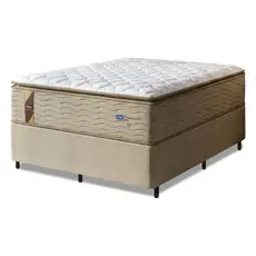 Cama Box Casal King Colchão Molas Guarda Costas Max Com Pillow 193x203x78cm Suede Bege/Branco