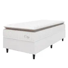 Cama Box Colchão Solteiro Molas Ensacadas City Pillow Top 88x188x61cm Branco / Bege Hellen