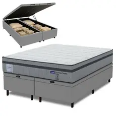 Cama Box Baú King Probel Molas Ensacadas Euro In 193x203x71cm Guarda Costas Stone Branco/Cinza