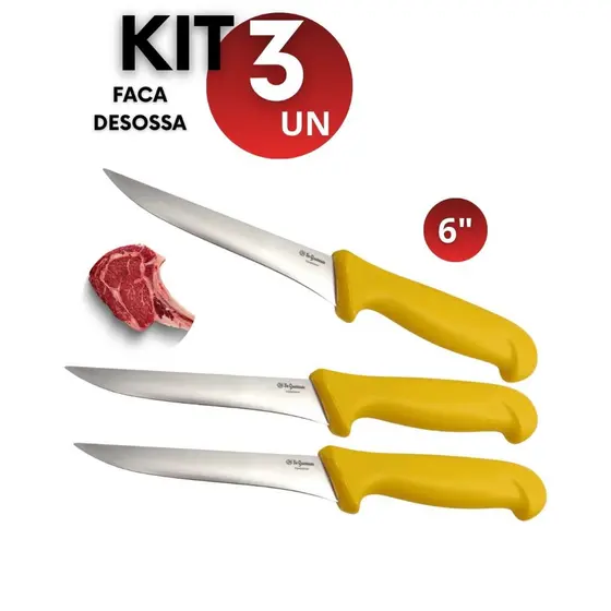 Kit 3 2 1  Facas Cozinha Desossar 6” Profissional Inox Cabo Ergonômico Açougueiro Cozinha Churrasco Chefs